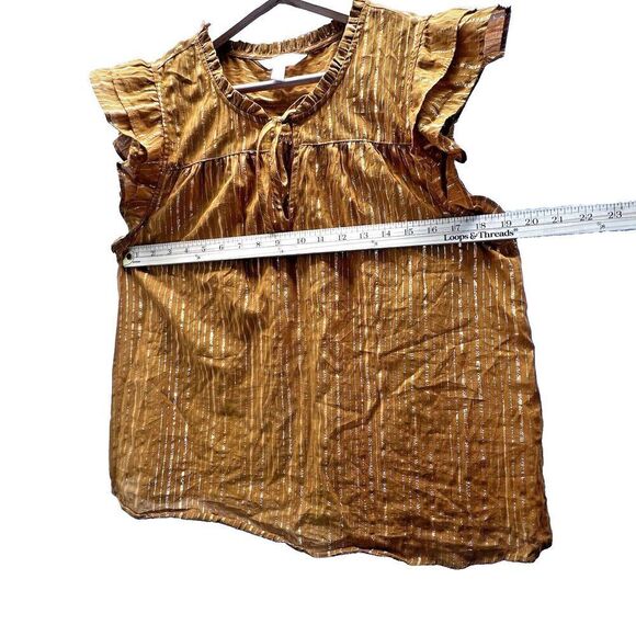 Lauren Conrad Dreamy Gold Ruffled Shoulder Tie Front Womens Blouse Shirt L - Picture 4 of 8